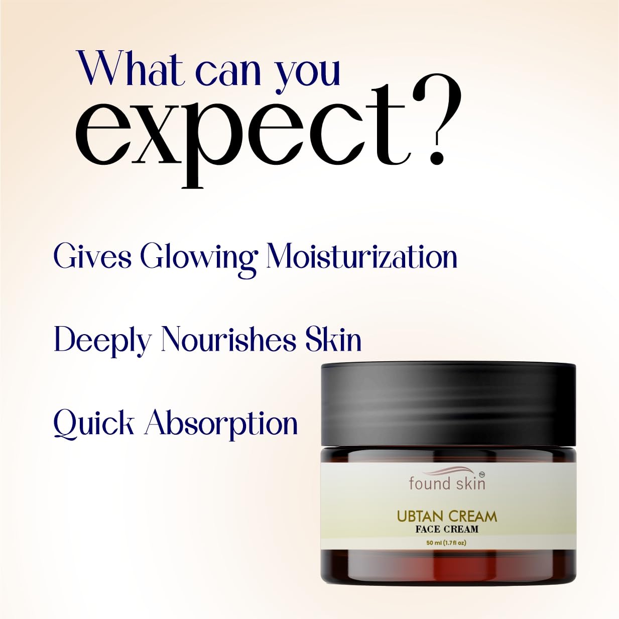 Found Skin Ubtan Face Cream | Skin Brightening & Rejuvenation Formula | Oil-Free Hydration Moisturizer | Daily Use Cream for All Skin Types | 50 ml