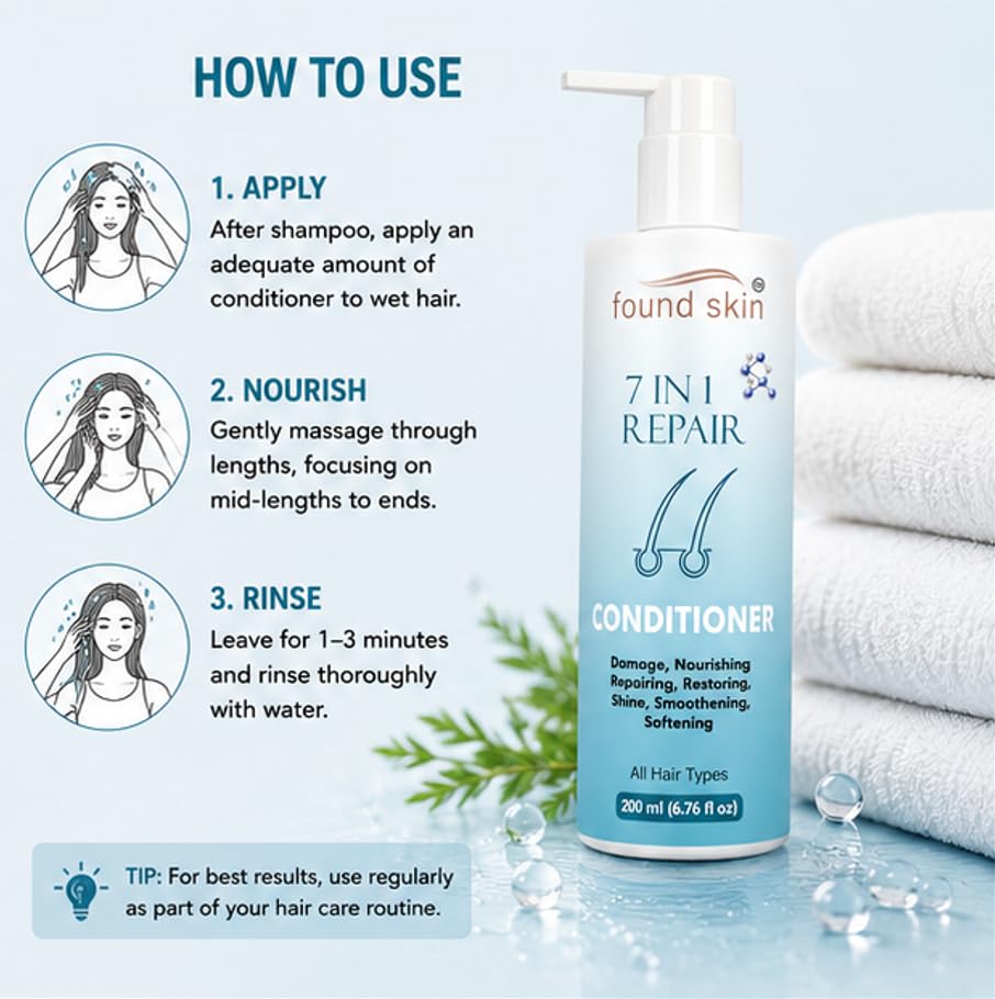 Found Skin 7 in 1 Repair Nourishing Conditioner for Smooth & Manageable Strands | Daily Use Restoring Care for Dry & Rough Texture | All Types 200ml