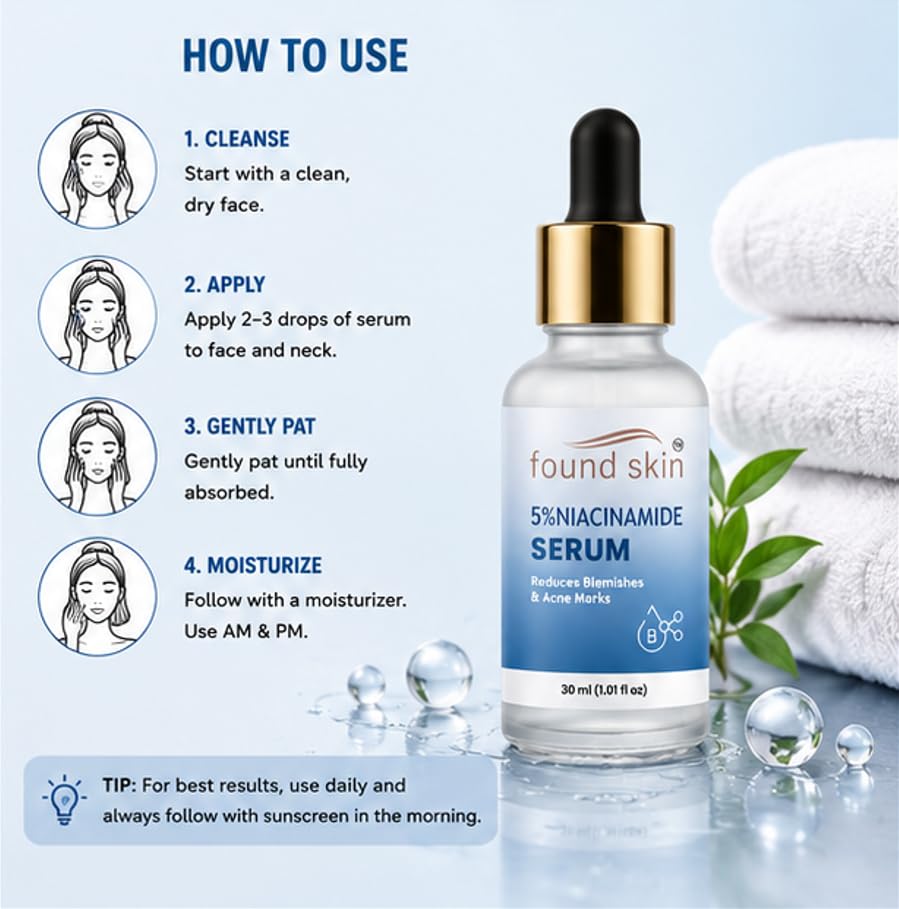 Found Skin 5% Niacinamide Face Serum for Daily Skin Care | Lightweight Formula for Smooth & Refreshed Looking Skin | Suitable for All Skin Types 30ml