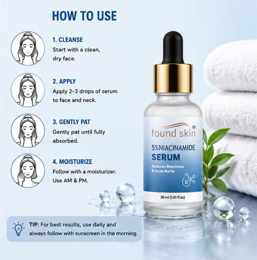Found Skin 5% Niacinamide Face Serum for Daily Skin Care | Lightweight Formula for Smooth & Refreshed Looking Skin | Suitable for All Skin Types 30ml