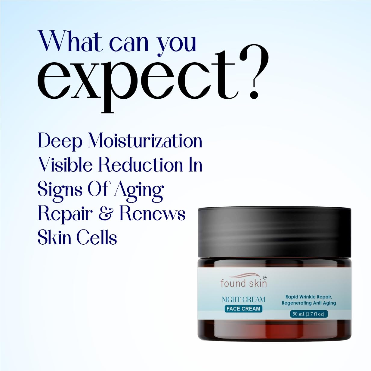 Found Skin Night Cream for Skin Brightening & Rejuvenation | Oil-Free Hydration Moisturizer | Overnight Repair Cream for All Skin Types | 50 ml