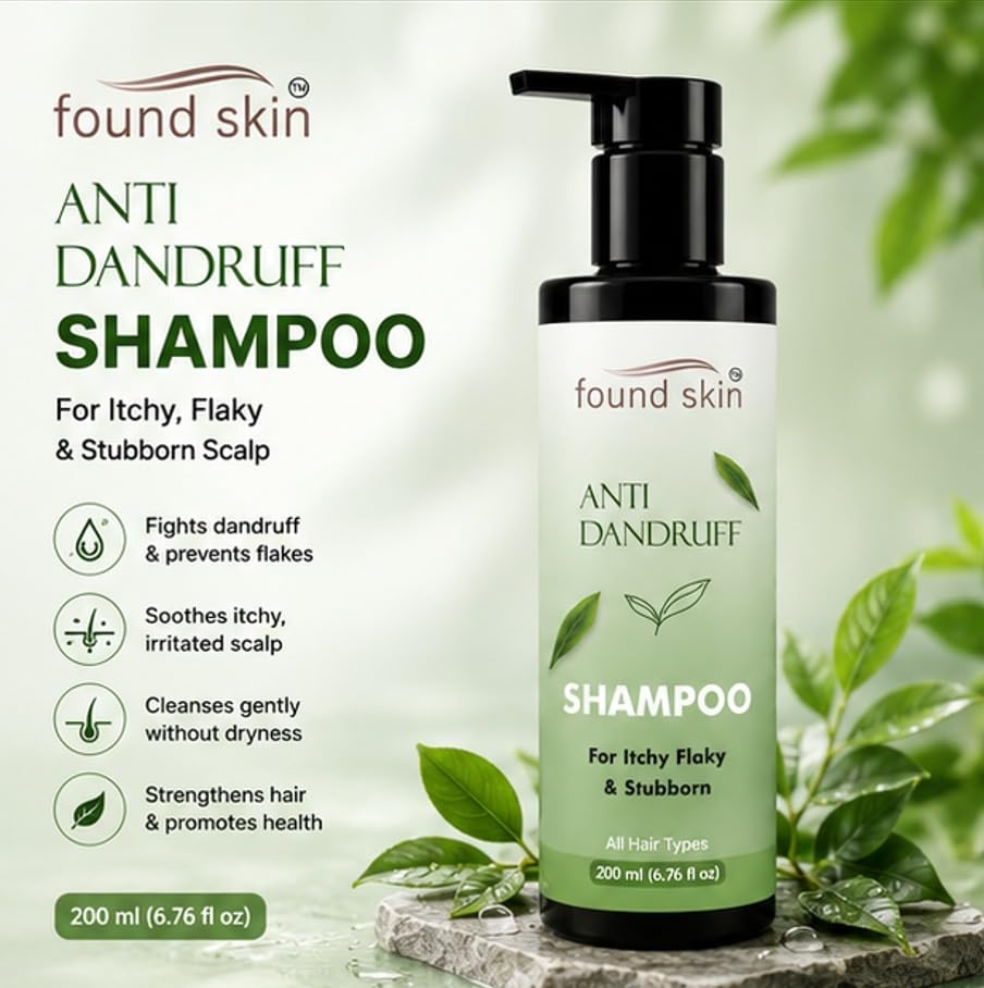 Found Skin Anti Dandruff Shampoo for Itchy, Flaky & Stubborn Dandruff | Scalp Cleansing & Nourishing Hair Shampoo for Men & Women | Suitable for All Hair Types | 200ml