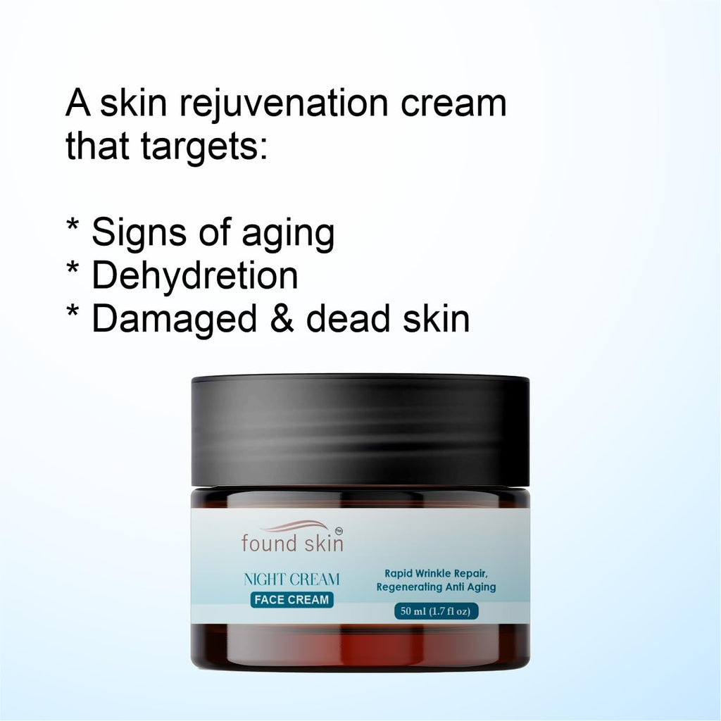 Found Skin Night Cream for Skin Brightening & Rejuvenation | Oil-Free Hydration Moisturizer | Overnight Repair Cream for All Skin Types | 50 ml
