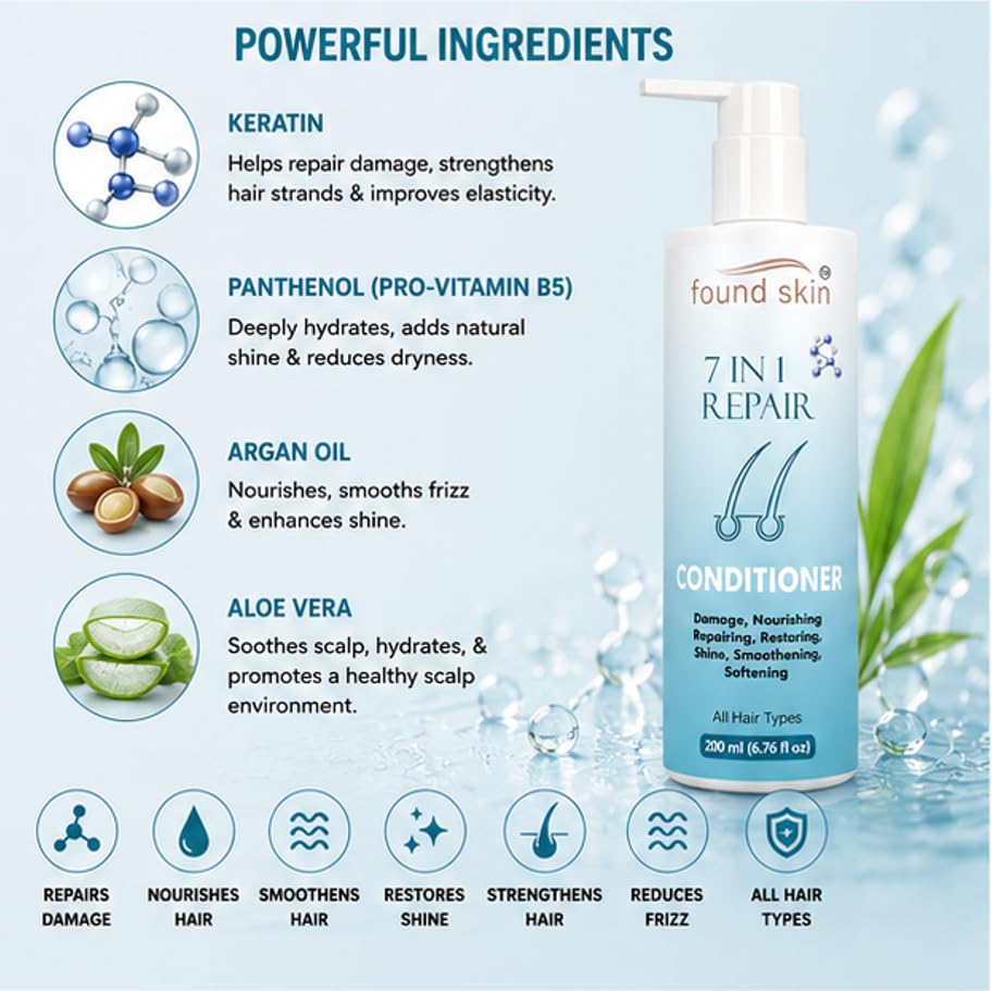 Found Skin 7 in 1 Repair Nourishing Conditioner for Smooth & Manageable Strands | Daily Use Restoring Care for Dry & Rough Texture | All Types 200ml