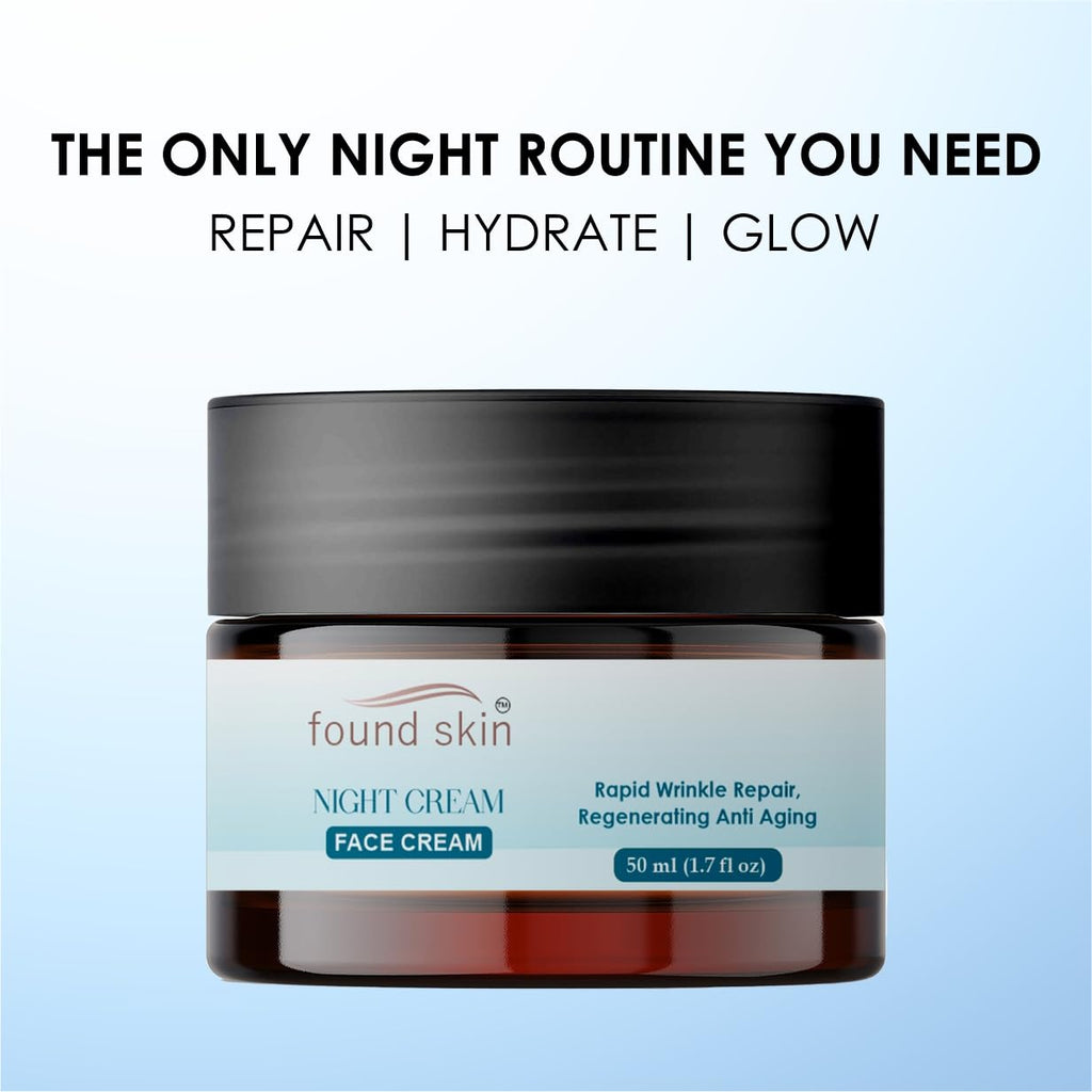 Found Skin Night Cream for Skin Brightening & Rejuvenation | Oil-Free Hydration Moisturizer | Overnight Repair Cream for All Skin Types | 50 ml