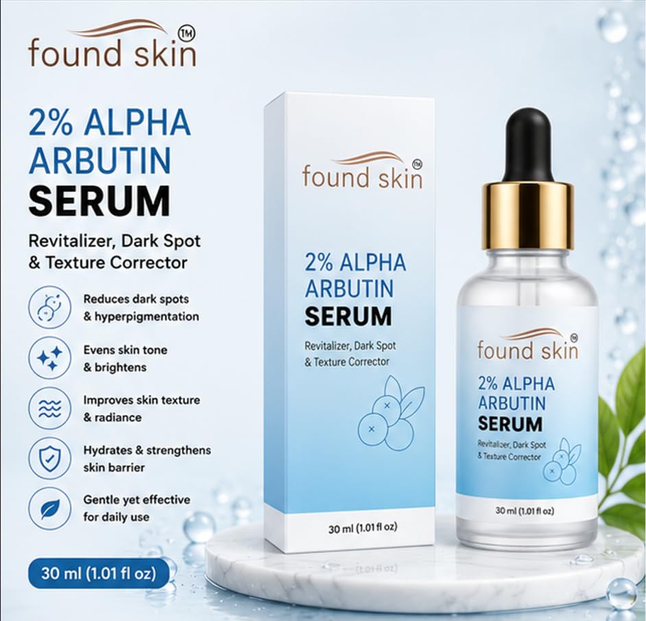 Found Skin 2% Alpha Arbutin Face Serum for Daily Skin Care | Lightweight Formula for Smooth & Even Looking Texture | Suitable for All Skin Types 30ml