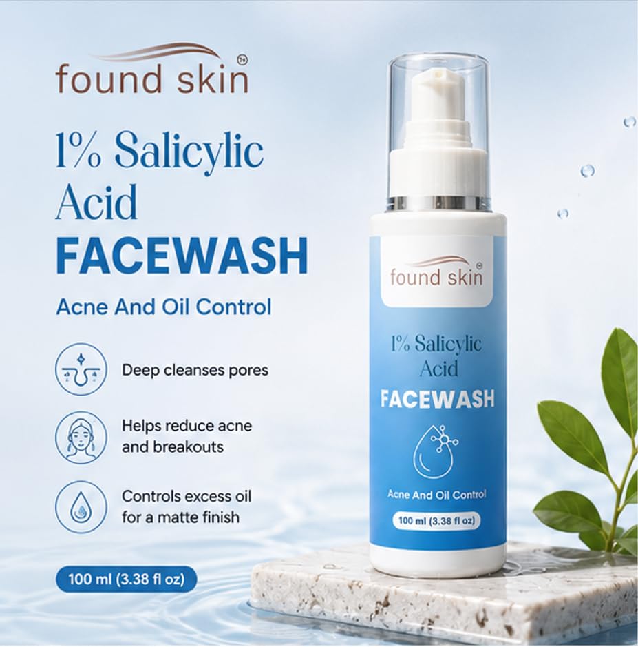 Found Skin 1% Salicylic Acid Face Wash for Acne & Oil Control, Deep Cleansing Daily Cleanser for Oily & Acne Prone Skin, 100ml