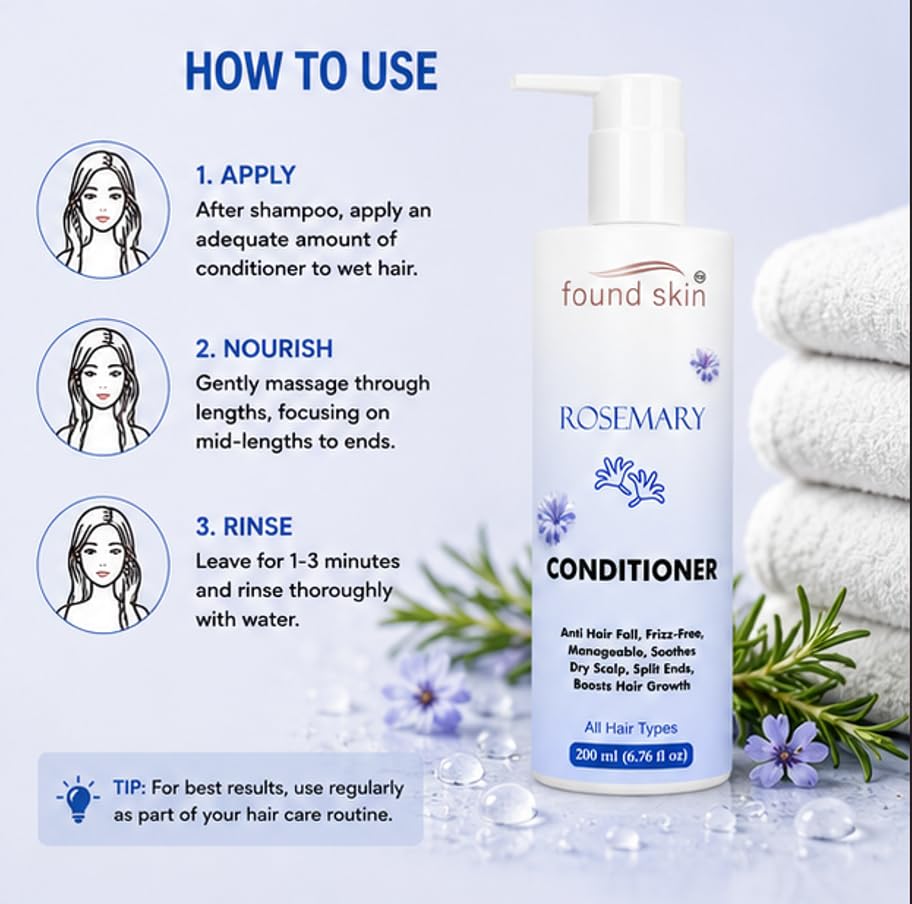 Found Skin Rosemary Nourishing Conditioner for Dry Scalp & Frizz Control | Smooth & Manageable Daily Use for All Hair Types 200ml