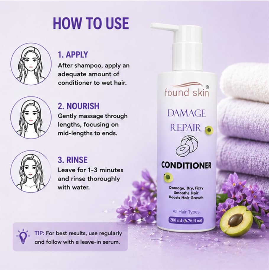 Found Skin Damage Repair Formula Nourishing Daily Conditioner for Dry, Frizzy & Weak Strands for Smooth & Manageable Hair 200ml