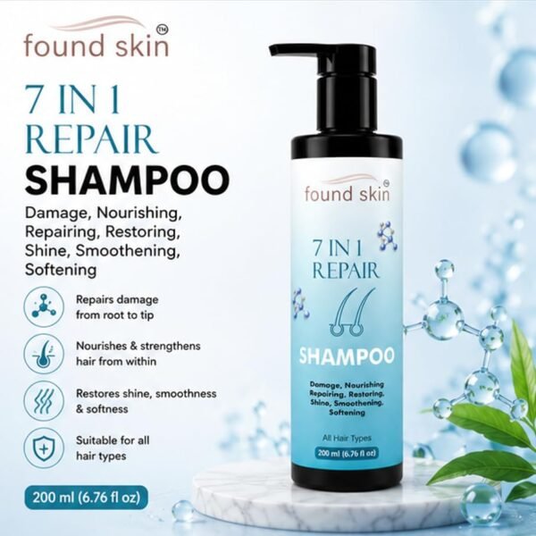 7 in 1 Repair Shampoo for Dry, Damaged & Dull Strands -2 Found Skin 7 in 1 Repair Shampoo for Dry, Damaged & Dull Strands | Nourishing Daily Cleanser for Smooth & Healthy-Looking Hair 200ml