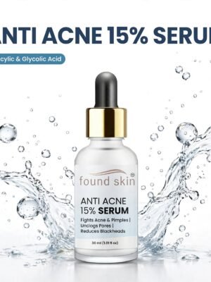 Found Skin Anti Acne Serum 15% | Fights Acne & Pimples | Unclogs Pores | Reduces Blackheads & Excess Oil | Lightweight, Non-Greasy Formula | For All Skin Types | 30ml