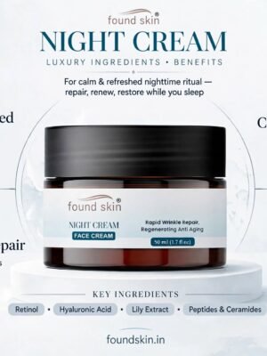 Found Skin Night Cream for Skin Brightening & Rejuvenation | Oil-Free Hydration Moisturizer | Overnight Repair Cream for All Skin Types | 50 ml
