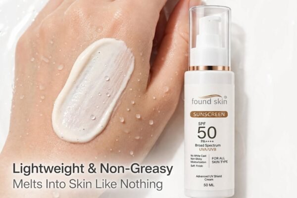 793337103_3414333375439852_477728069077641188_n.webp Found skin Sunscreen SPF 50 PA++++ Broad Spectrum, No White Cast, Deep Moisturisation, Matte Finish, for All Skin Types (50 GM)
