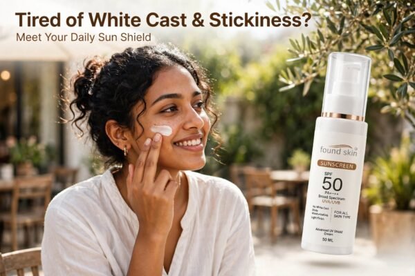 793595747_2047818192517441_2692751978578725043_n.webp Found skin Sunscreen SPF 50 PA++++ Broad Spectrum, No White Cast, Deep Moisturisation, Matte Finish, for All Skin Types (50 GM)