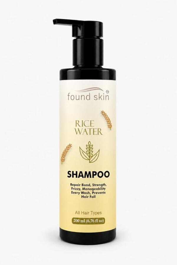 Rice Water Shampoo for Hair -1 Found Skin Rice Water Shampoo for Hair Strength & Frizz Control | Nourishing Daily Shampoo for Smooth, Manageable & Healthy Looking Hair | All Hair Types 200ml