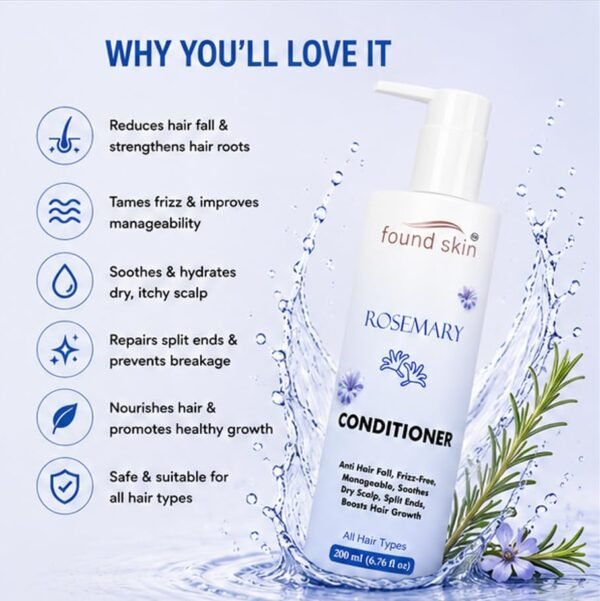 Found Skin Rosemary Nourishing Conditioner for Dry Scalp & Frizz Control | Smooth & Manageable Daily Use for All Hair Types 200ml